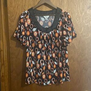CJ Banks Black and Orange Patterned Blouse